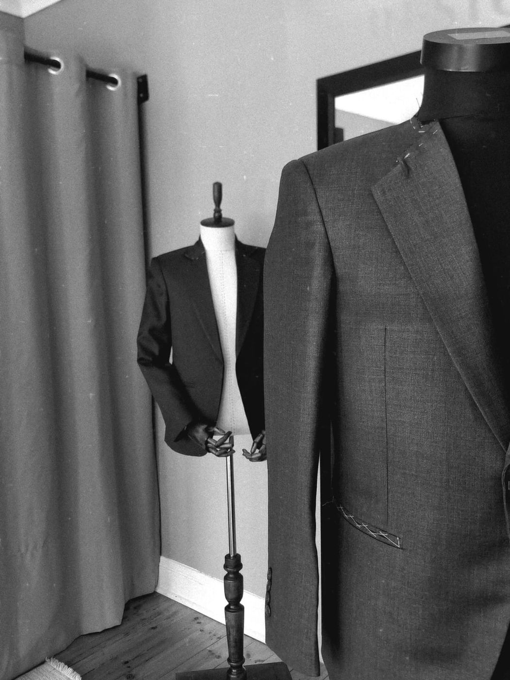 Chalk-marked cloth and basted jackets in the workshop, photo 5 of 6